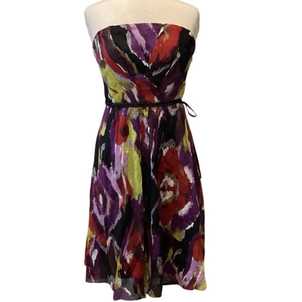 NWT The Limited Strapless Multi-color Abstract Dress Size 6 Cotton Lined
